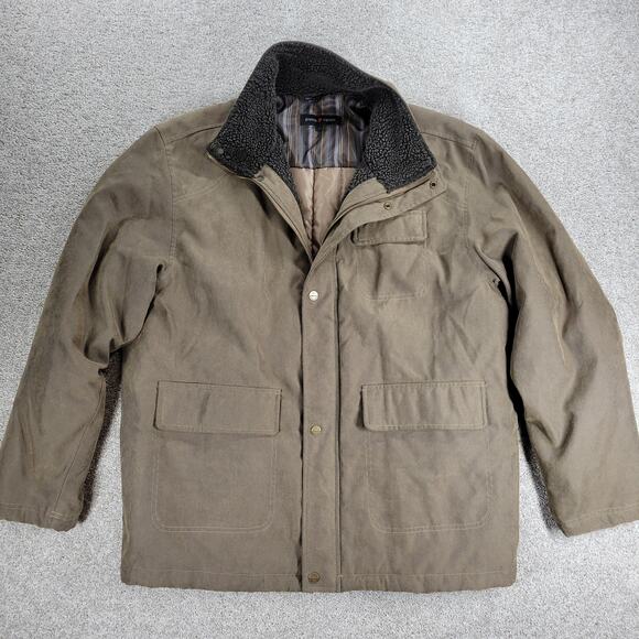 Pierre Cardin Barn Coat Mens L Brown Shearling Trim Cargo Pocket Chore Jacket - Picture 1 of 16